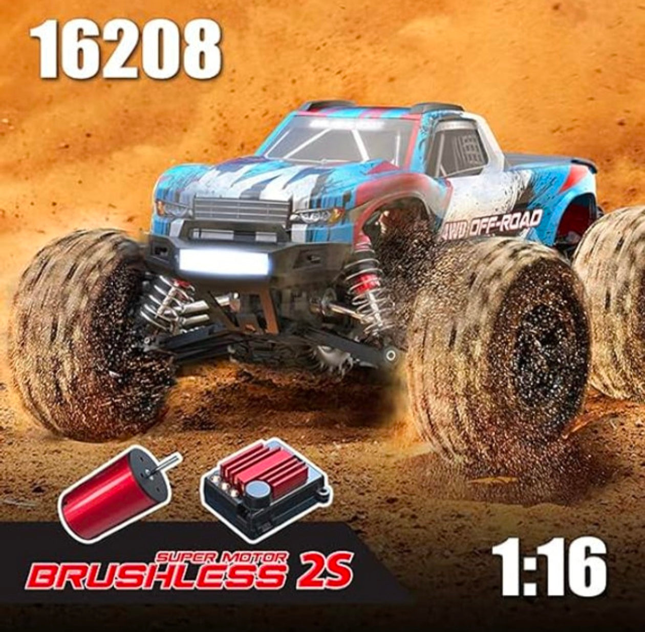 MJX Hyper Go 16208 1/16 4WD Off-Road Brushless RC Monster Truck | High-Speed RTR | India
